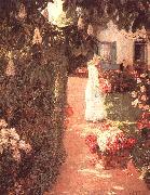 Childe Hassam Gathering Flowers in a French Garden Norge oil painting reproduction
